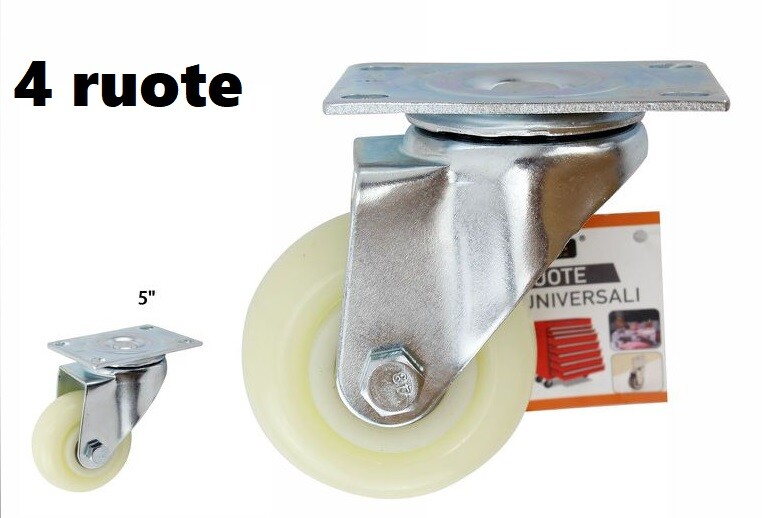 Set 4 Ruota Ricambio Rotella Carrelli Mobili Staffa Girevole Bianca 5" dfh