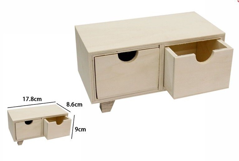 Porta Oggetti Mini Cassettiera 2 Cassetti Legno Naturale Decoupage 53388A dfh
