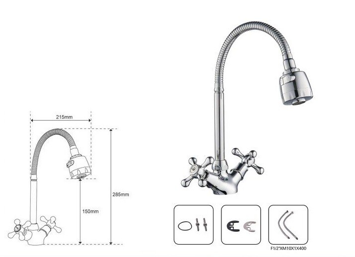 Miscelatore Rubinetto Flessibile Manopole A Croce Cucina Lavello Ottone Roma dfh