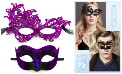SN-A2-3 Couples Venetian Fairy Pixie Wizard Witch Party Masquerade Masks Purple