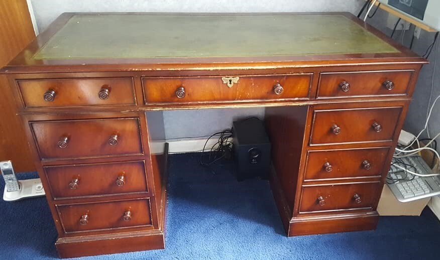 VINTAGE, LARGE, SOLID WOOD DESK with drawers and filing section. in