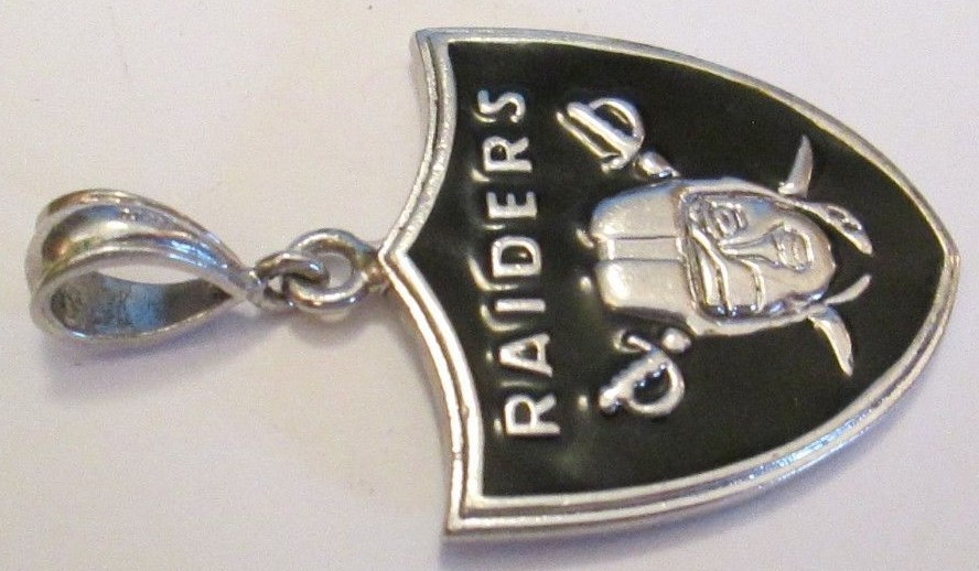 Oakland Raiders Enameled Shield Sterling Silver Large Pendant 1.5
