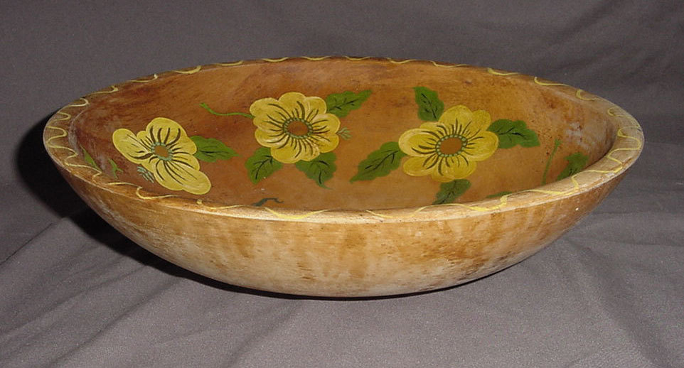 Vintage Oval Wood Bowl Hand Painted Flowers, HTF souvenir of Lois Tex.