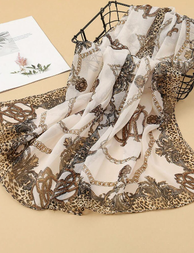Leopard Animal Print Oblong Scarf Chiffon Brown Pattern Buy One Get One Free