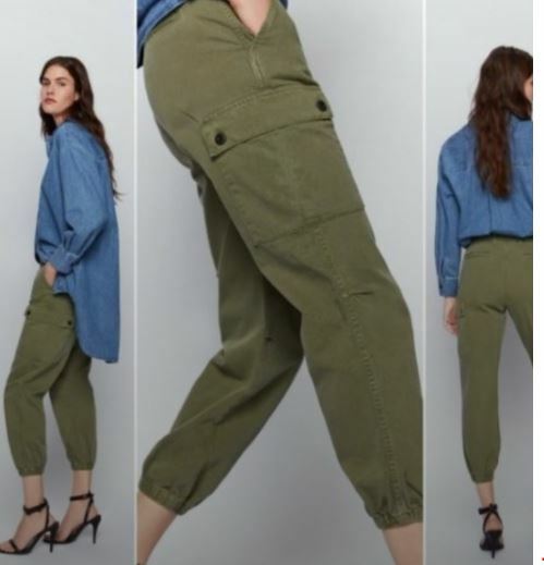Zara Women Cargo Pant sz 4 in Forest Khaki Mid Rise Relaxed