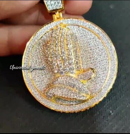Pre-owned Nsg Real Iced Dvvs Moissanite 3d Praying Hand Charm Flooded Pendant-free Gift Silver In White