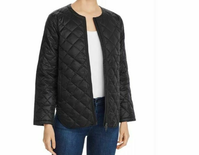 Pre-owned Eileen Fisher Lightweight Washable Diamond Quilted Puffer Jacket Black M