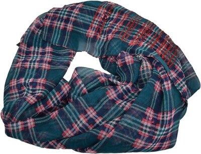 CEJON Women's scarf wrap Christmas Plaid Emerald Green red Sequins