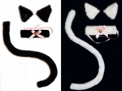 Cat Ears Tail Collar Black Cat White Cat Cosplay Anime Neko Costume Accessories