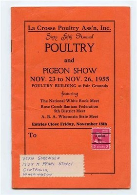 La Crosse Poultry and Pigeon Show Program Wisconsin 1955 Rose Comb Bantam