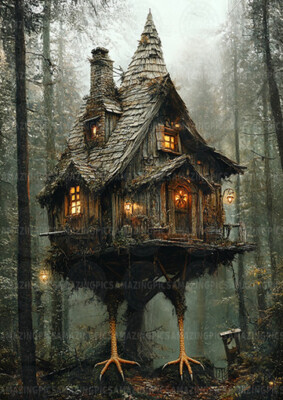 Baba Yaga Witch House Slavic Folklore Dark Fairy Tale Fantasy Art Print z27