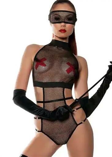 Starline 186764 Womens Halter Strappy Bodysuit 2 Piece Set with Mask Size M/L