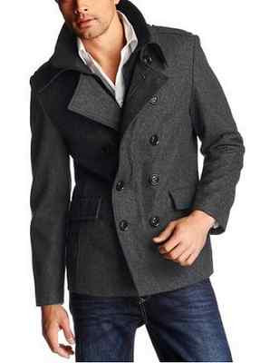 In Puncto Caban Grau Herren Kurz Mantel Jacke Wolle Winter