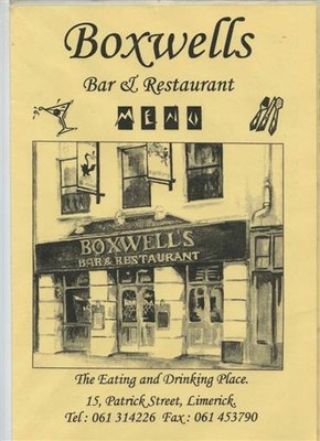 Boxwells Bar & Restaurant Menu Patrick Street Limerick Ireland 