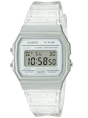 Casio F91WS-7, цифровые часы с хронографом, ремешок из прозрачной желейной смолы, будильник, дата