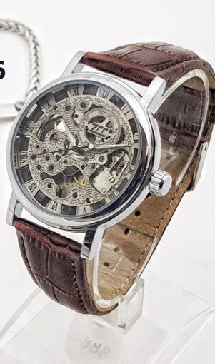 Orologio Polso ZCC 003 Uomo Automatico Cinturino Pelle Casual Marrone Silver lac