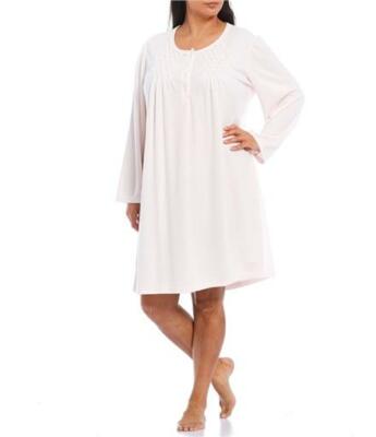 New Miss Elaine 3X Honeycomb Pointelle Cuddle Knit Short Nightgown Peach #83647