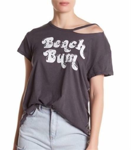 SunnySide 156269 Women's Beach Bum Distressed Graphic Tee Charcoal Sz. Small