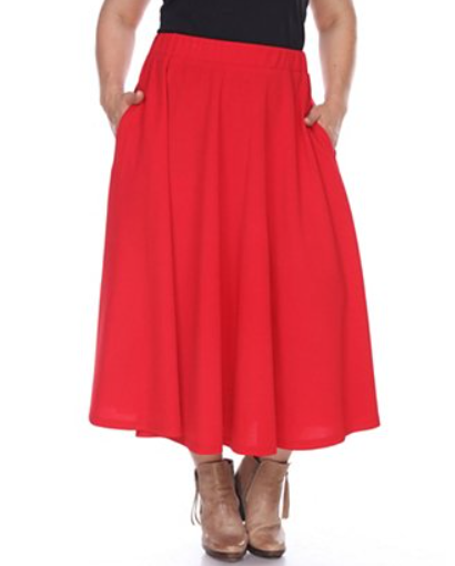 White Mark Plus Size Flared Midi Skirt Women's 1XL Red Pull On Style 2 Pockets - Picture 1 of 13