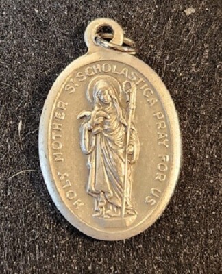 Saint Scholastica - Patron of Education - Medal - 24'' Silver Chain