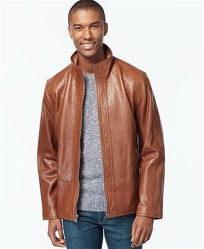 Marc New York Zip-Front Leather Jacket Almond Brown sz S 134850