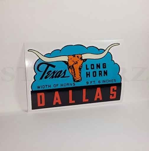 DALLAS Texas Long Horn Vintage Style Travel DECAL / Vinyl STICKER, Luggage Label