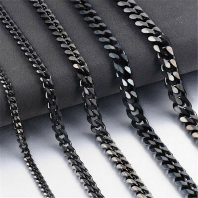 3/5/7/9/11mm Mens Cuban Curb Black Necklace Stainless Steel Link Chain 18''-30'' 