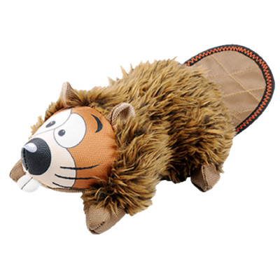 Happy Tails Loonies Double-Stitched Furry Beaver Plush Reinforced Toy Dog NEW