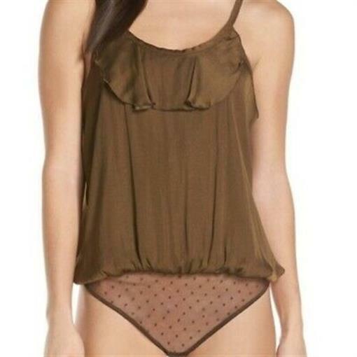 Free People Women's 186121 Not Tired Bodysuit Army Size M