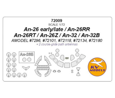 KV 1/72 An-26 (early/late)/26RR/RT/Z/An-32/B Masking for Amodel