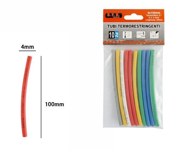 Set 10 Pezzi Tubi Guaine Termorestringenti Termoretrattili Colorati 4x100mm dfh