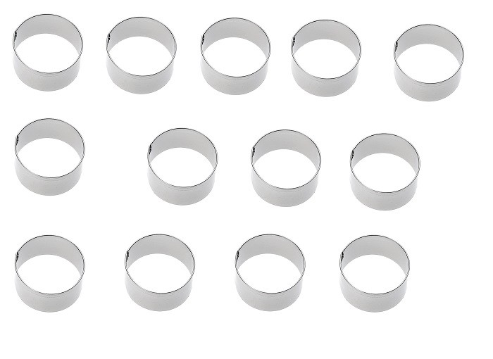 Set 12 Pezzi Forme Stampi Per Dolci Torte Biscotti Rotonde Inox 8x4cm dfh
