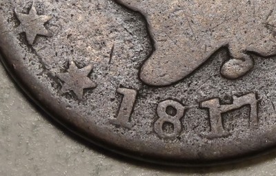 1817 Coronet Large Cent, 13 Stars, N-12, Scarce, Nice Die Crack  0528-01