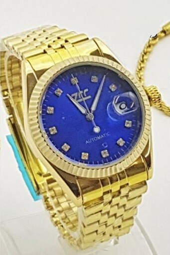 Orologio Polso ZCC 004 Uomo Automatico Data Elegante Casual Dorato Blu lac