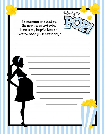 Ready To Pop Blue - Baby Shower Notes Of Advice For Mom - Set Of 12
