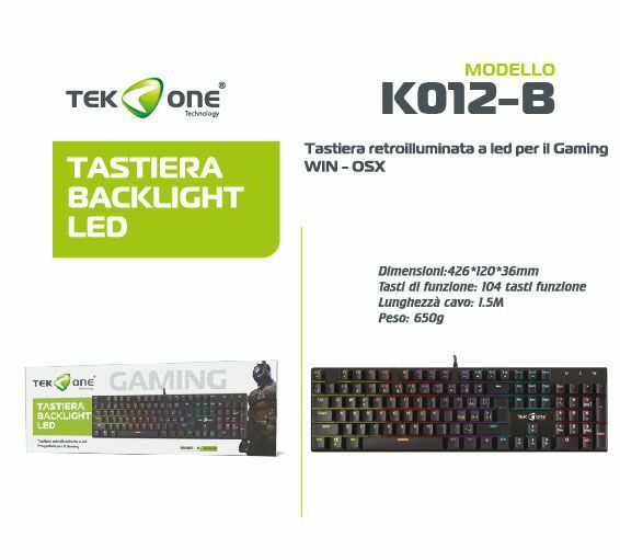Tastiera RetroIlluminata Led RGB TeKone K012 Multimediale Gaming Usb Pc hsb
