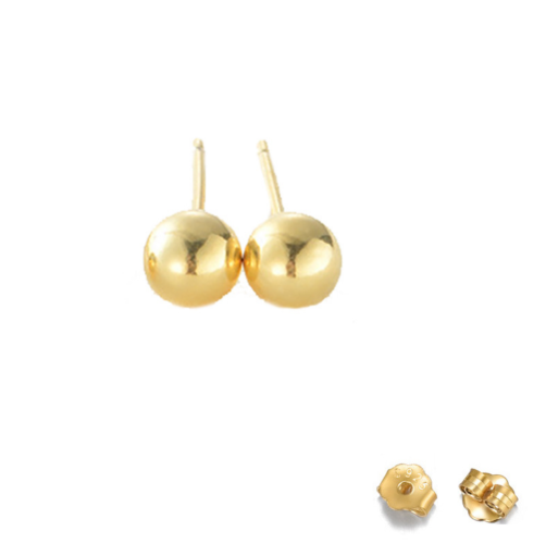 14K Gold Plated 925 Sterling Silver Round Polish Ball Stud Earrings Gift H8