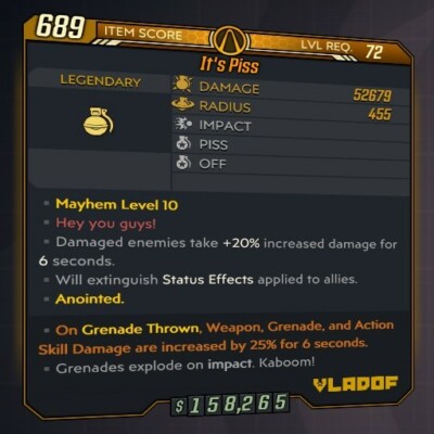 Borderlands 3 [GRENADE MOD] BUY 2 GET 1 FREE! [LV 72   M10 ] ALL PLATFORMS