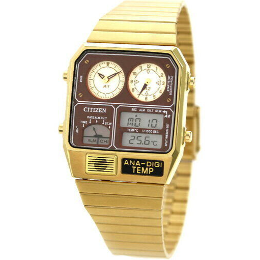 Pre-owned Citizen Collection Ana-digi Temp Jg2103-72x Analog Digital Gold Watch Unisex
