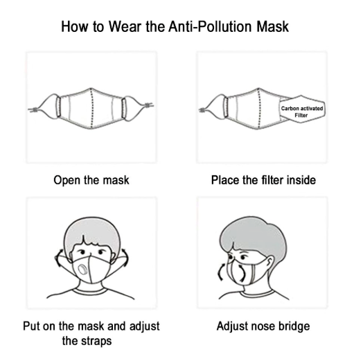 Anti Pollution Mask with Exhaust Valve and 8 Filters N95 N99 Carbon Activated