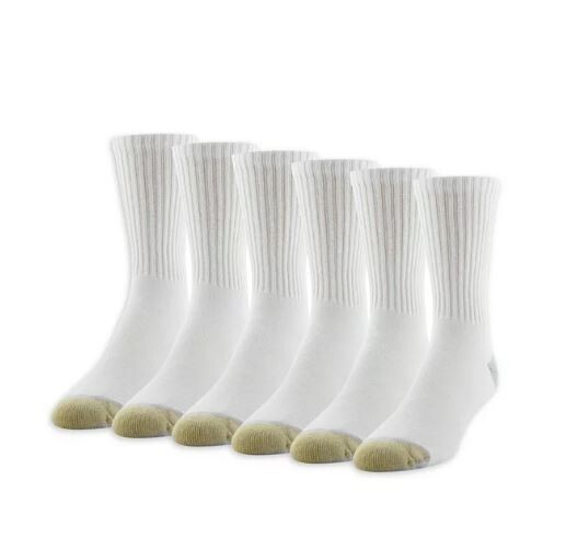 GoldToe Men's White Cotton Crew Athletic Sock, 12 Pair Shoe Size 6-12