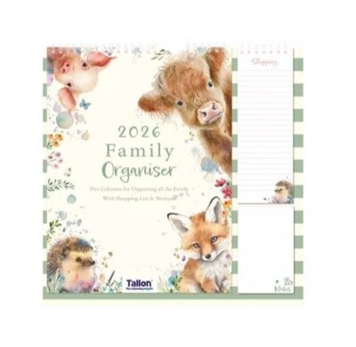 2026 Family Organiser Calendar 5 Column Planner Shopping List Notepad No Plastic