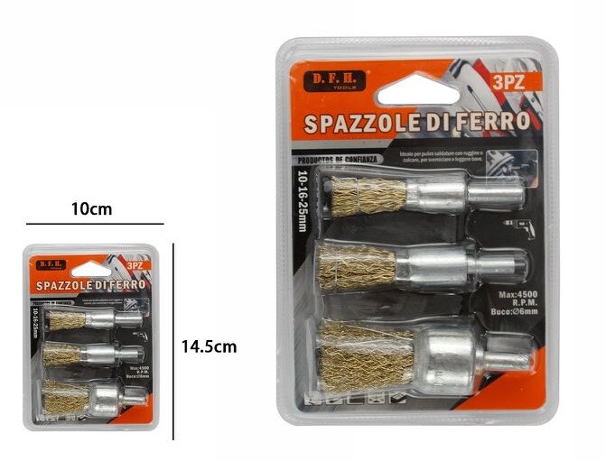 Set 3 Spazzole Per Ferro 10mm 16mm 25mm Elimina Ruggine Trapano dfh