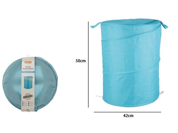 Cesto Contenitore Porta Biancheria Bucato Giochi Pieghevole 42x50cm Celeste dfh
