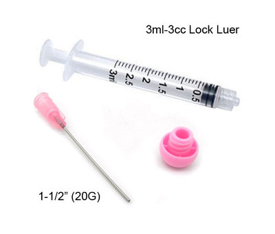 3cc 3ml dispensing syringe 20 gauge Blunt Needle, lock luer PINK cap -  5 sets
