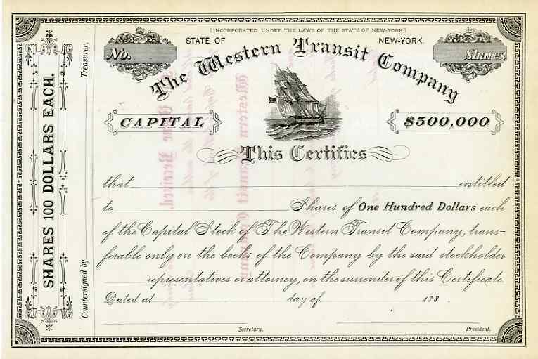 188_ Western Transit Co Stock Certificate