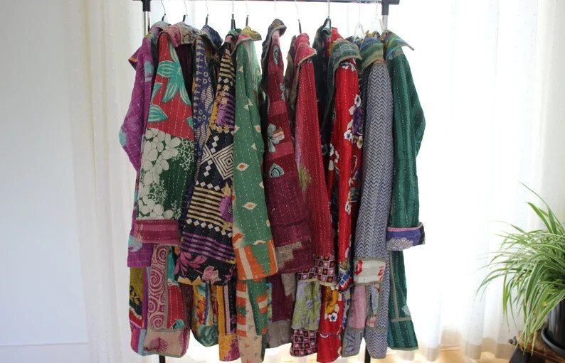 HANDMADE 10 PCS VINTAGE KANTHA HAND CRAFTED COTTON LONG JACKETS INDIAN BOHO HANDMADE COAT