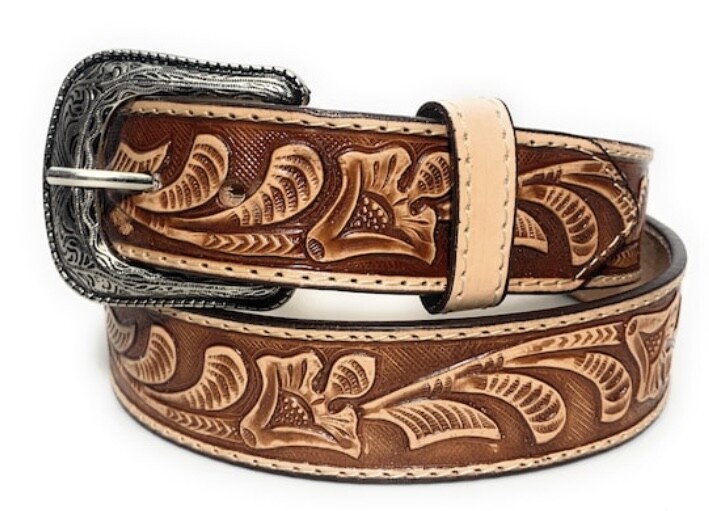 EMBOSSED WESTERN LEATHER BELT COWBOY RODEO CASUAL LEATHER BELT FLORAL EMBOSSED