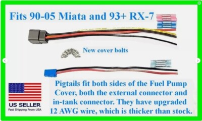fits Miata RX-7 Upgraded Fuel Pump Connector Rewire Pigtail Plug Wiring Cover
