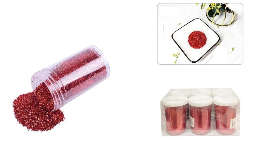 Set 6 Pz Brillantini Glitter Rosso Decorazione Porporina Polvere 100g cir